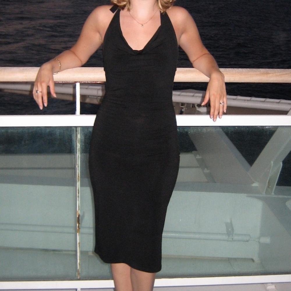 Le Chateau little black ruched halter dress